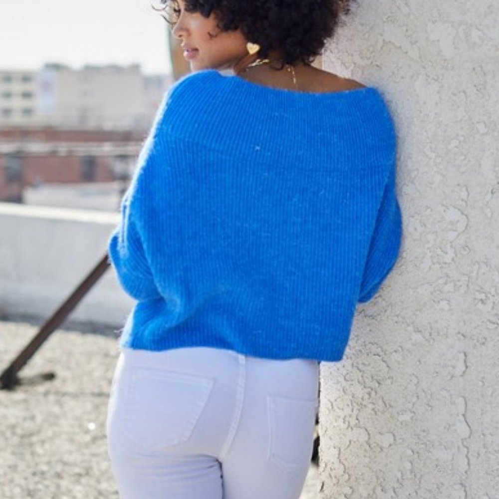Blue Boat Neck Chunky Sweater - Picture 2 of 7